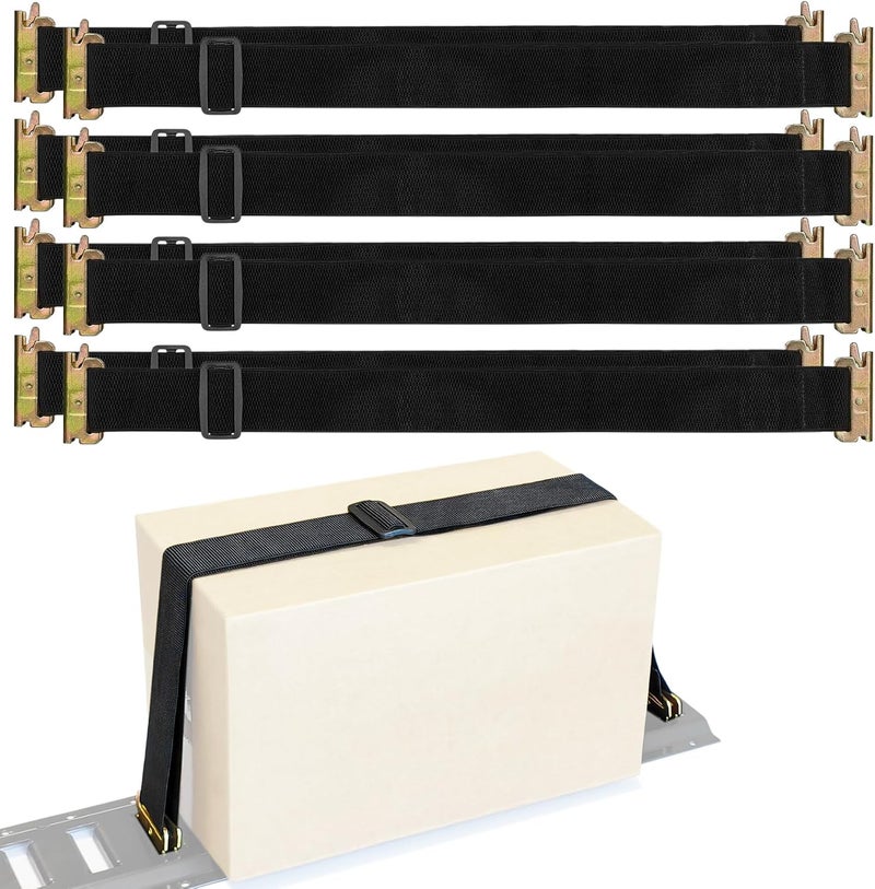 MorScan 8 حزمة أحزمة ربط بونجي E-Track، طول قابل للتعديل من 24" إلى 48"، عرض 2"، أحزمة بونجي سوداء، لتأمين الحمولة إلى الجدران/الأرضيات في الشاحنات، والمقطورات المغلقة، والفانات، والمخازن، وال garages، وورش العمل. - Image 1